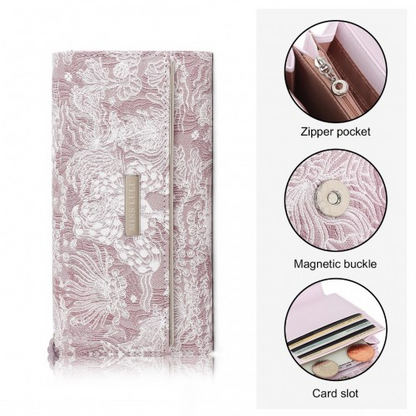 Miss Lulu Elegant Women's Long Purse with Detachable Wrist Strap and Multi-Card Organizer - Pink