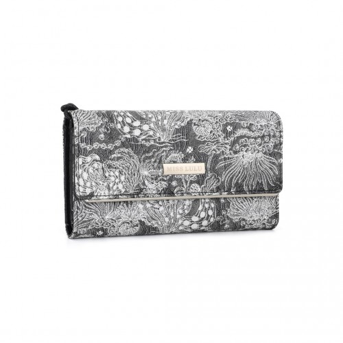Miss Lulu Elegant Women's Long Purse with Detachable Wrist Strap and Multi-Card Organizer - Black