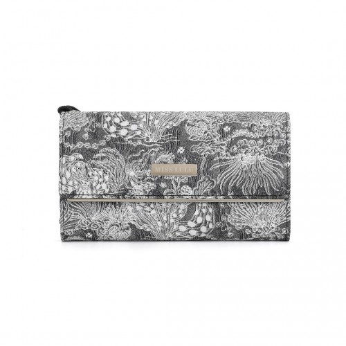 Miss Lulu Elegant Women's Long Purse with Detachable Wrist Strap and Multi-Card Organizer - Black