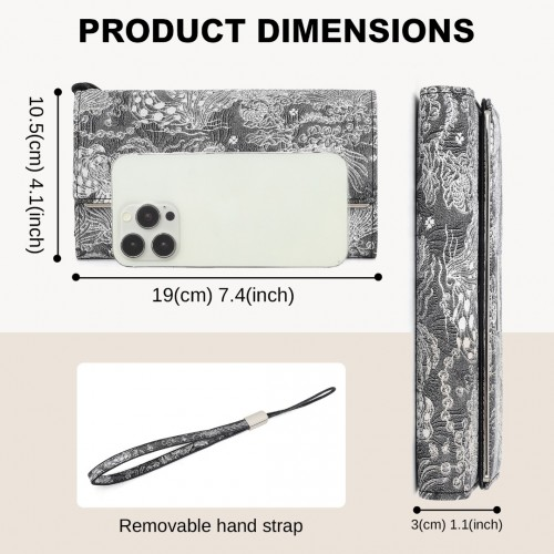 Miss Lulu Elegant Women's Long Purse with Detachable Wrist Strap and Multi-Card Organizer - Black