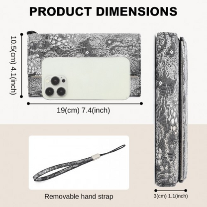 Miss Lulu Elegant Women's Long Purse with Detachable Wrist Strap and Multi-Card Organizer - Black