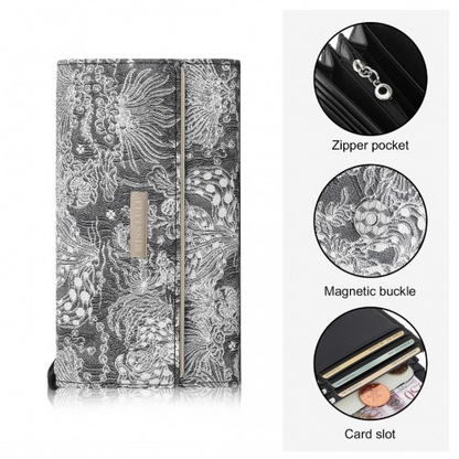 Miss Lulu Elegant Women's Long Purse with Detachable Wrist Strap and Multi-Card Organizer - Black