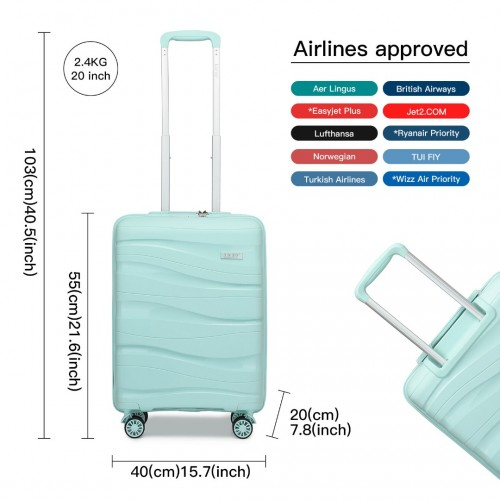 Kono 20 Inch Lightweight Polypropylene Hard Shell Suitcase with TSA Lock - Mint Green