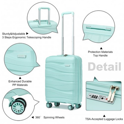 Kono 20 Inch Lightweight Polypropylene Hard Shell Suitcase with TSA Lock - Mint Green