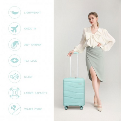 Kono 20 Inch Lightweight Polypropylene Hard Shell Suitcase with TSA Lock - Mint Green