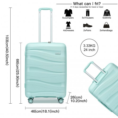 Kono 24 Inch Lightweight Polypropylene Hard Shell Suitcase with TSA Lock - Mint Green