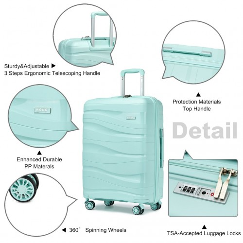 Kono 24 Inch Lightweight Polypropylene Hard Shell Suitcase with TSA Lock - Mint Green
