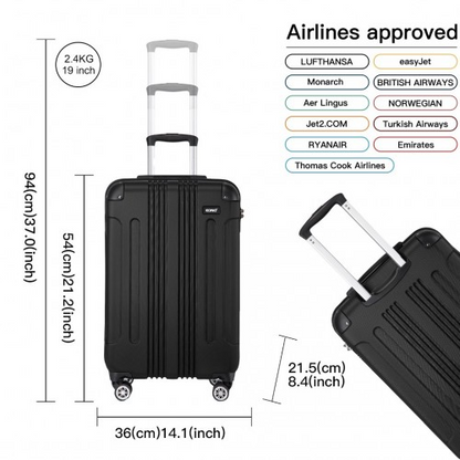 Kono 19 Inch ABS Lightweight Compact Hard Shell Cabin Suitcase - Black Travel Carry-On Luggage