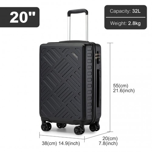 Supercase 20 Inch Geometric Pattern Carry-On Suitcase with TSA Lock - Black