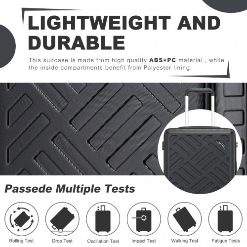 Supercase 20 Inch Geometric Pattern Carry-On Suitcase with TSA Lock - Black