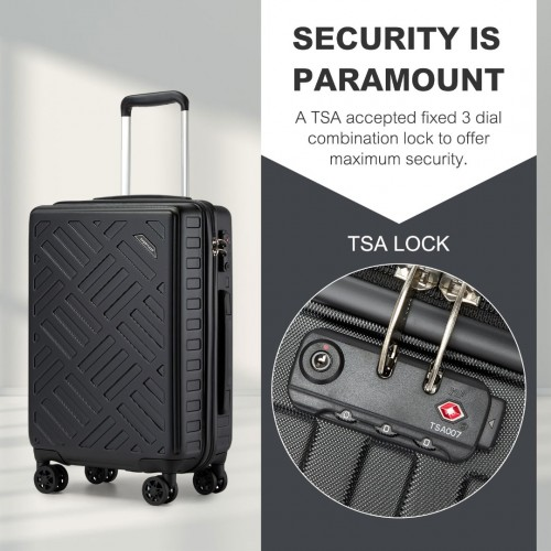 Supercase 20 Inch Geometric Pattern Carry-On Suitcase with TSA Lock - Black