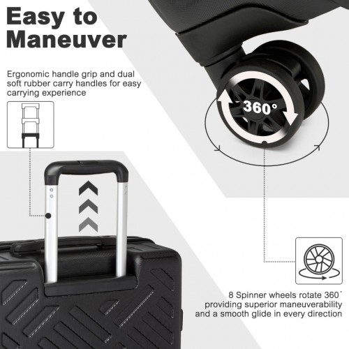 Supercase 20 Inch Geometric Pattern Carry-On Suitcase with TSA Lock - Black