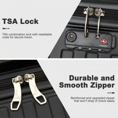 Supercase 20 Inch Geometric Pattern Carry-On Suitcase with TSA Lock - Black