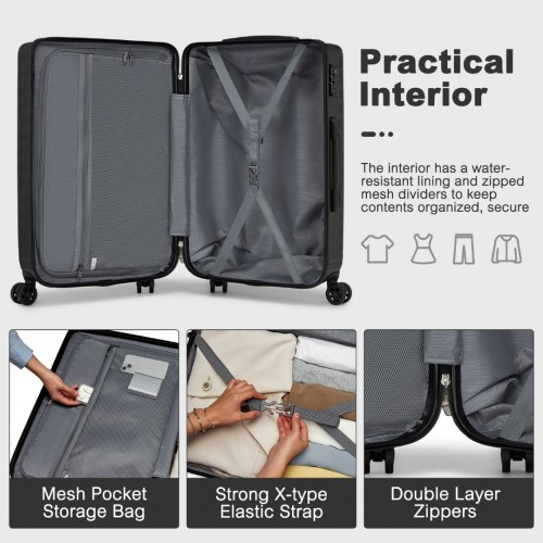 Supercase 20 Inch Geometric Pattern Carry-On Suitcase with TSA Lock - Black