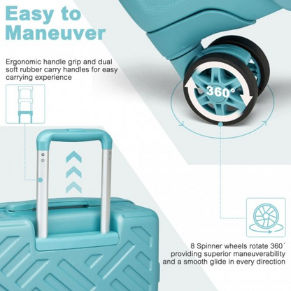 Supercase 20 Inch Hard Shell Cabin Carry-On Suitcase with TSA Lock - Sleek Geometric Pattern, Blue