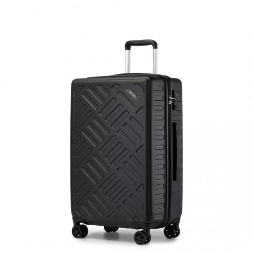 Supercase 24-Inch Sleek Geometric Pattern Hard Shell Check-In Suitcase with TSA Lock - Black