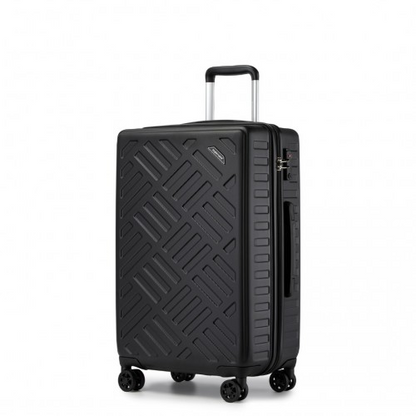 Supercase 24-Inch Sleek Geometric Pattern Hard Shell Check-In Suitcase with TSA Lock - Black