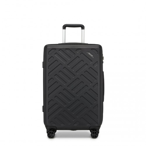 Supercase 24-Inch Sleek Geometric Pattern Hard Shell Check-In Suitcase with TSA Lock - Black