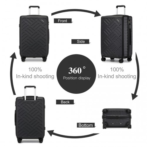 Supercase 24-Inch Sleek Geometric Pattern Hard Shell Check-In Suitcase with TSA Lock - Black