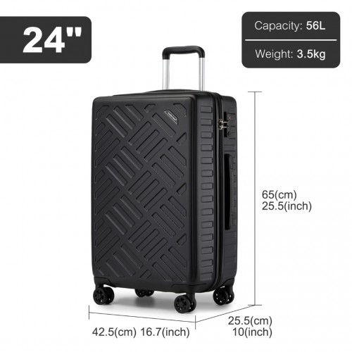 Supercase 24-Inch Sleek Geometric Pattern Hard Shell Check-In Suitcase with TSA Lock - Black