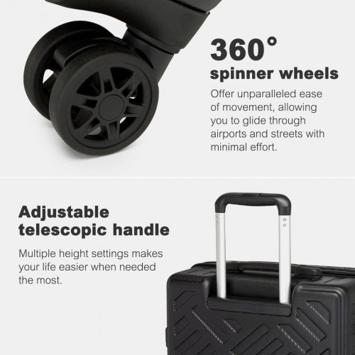 Supercase 24-Inch Sleek Geometric Pattern Hard Shell Check-In Suitcase with TSA Lock - Black