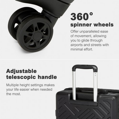 Supercase 24-Inch Sleek Geometric Pattern Hard Shell Check-In Suitcase with TSA Lock - Black