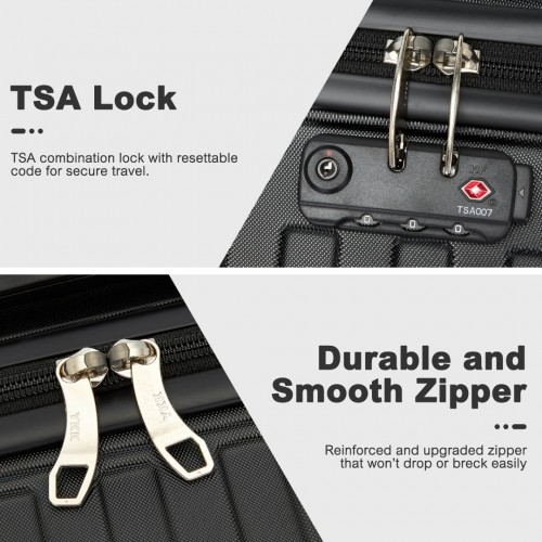 Supercase 24-Inch Sleek Geometric Pattern Hard Shell Check-In Suitcase with TSA Lock - Black