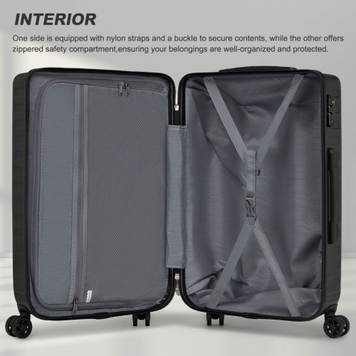 Supercase 24-Inch Sleek Geometric Pattern Hard Shell Check-In Suitcase with TSA Lock - Black