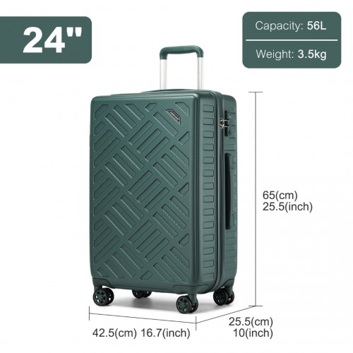 Supercase 24 Inch Sleek Geometric Pattern Hard Shell Suitcase with TSA Lock - Military Green