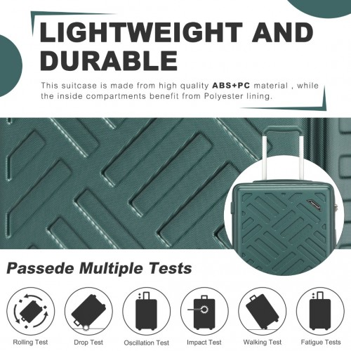 Supercase 20 Inch Sleek Geometric Pattern Hard Shell ABS+PC Cabin Carry-On Suitcase with TSA Lock - Military Green