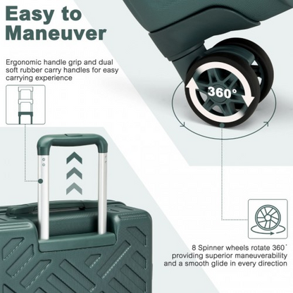 Supercase 20 Inch Sleek Geometric Pattern Hard Shell ABS+PC Cabin Carry-On Suitcase with TSA Lock - Military Green