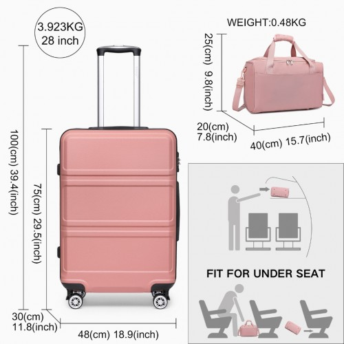 Kono ABS 28 Inch Sculpted Horizontal Design 2 Piece Suitcase Set With Cabin Bag - Nude