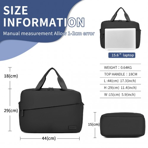 Kono Water-Resistant Travel Bag with Laptop Sleeve - Multi-Functional Tote for Business and Weekend - Large Capacity for Men and Women - Black