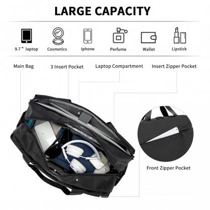 Kono Water-Resistant Travel Bag with Laptop Sleeve - Multi-Functional Tote for Business and Weekend - Large Capacity for Men and Women - Black