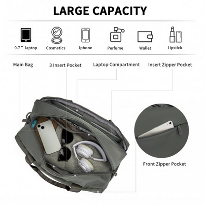 Kono Water-Resistant Travel Bag with Laptop Sleeve - Multi-Functional Large Capacity Tote for Men & Women – Grey