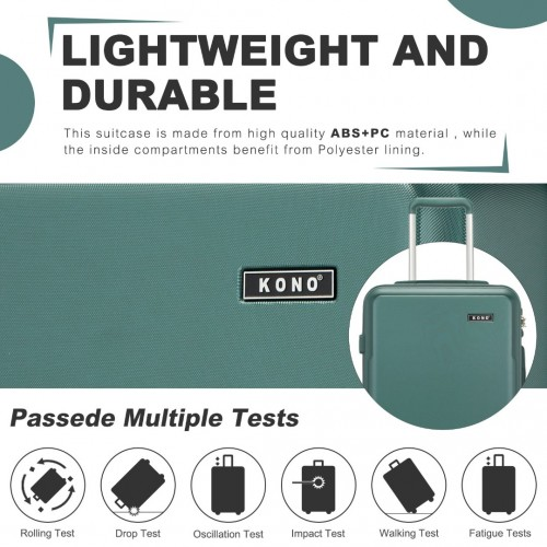Kono 20 Inch Military Green Cabin Size Hard Shell Carry-On Suitcase with TSA Lock and 360° Spinner Wheels