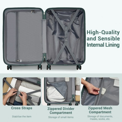 Kono 20 Inch Military Green Cabin Size Hard Shell Carry-On Suitcase with TSA Lock and 360° Spinner Wheels