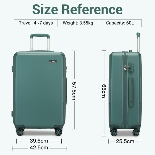 KONO 24 Inch Minimalist Hard Shell Check-In Suitcase with TSA Lock & 360° Spinner Wheels - Military Green