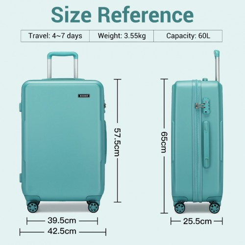 Kono 24 Inch Minimalist Hard Shell ABS+PC Check-In Suitcase with TSA Lock & 360° Spinner Wheels - Blue