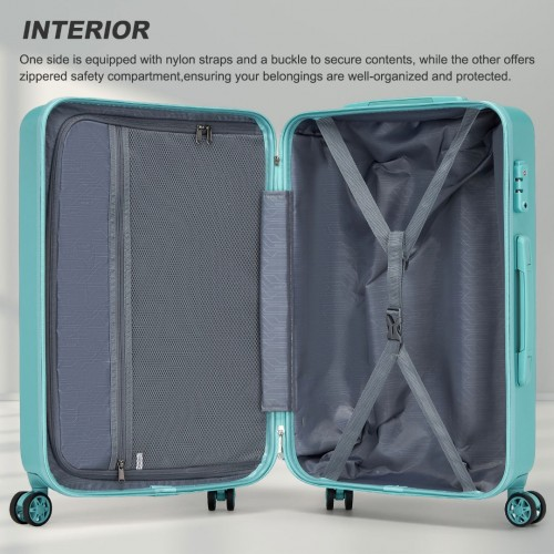 Kono 24 Inch Minimalist Hard Shell ABS+PC Check-In Suitcase with TSA Lock & 360° Spinner Wheels - Blue
