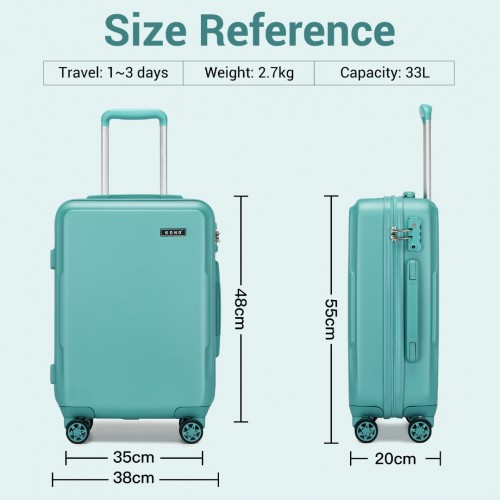 Kono 20-Inch Minimalist Hard Shell Carry-On Suitcase with TSA Lock & 360° Spinner Wheels - Blue