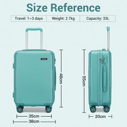 Kono 20-Inch Minimalist Hard Shell Carry-On Suitcase with TSA Lock & 360° Spinner Wheels - Blue