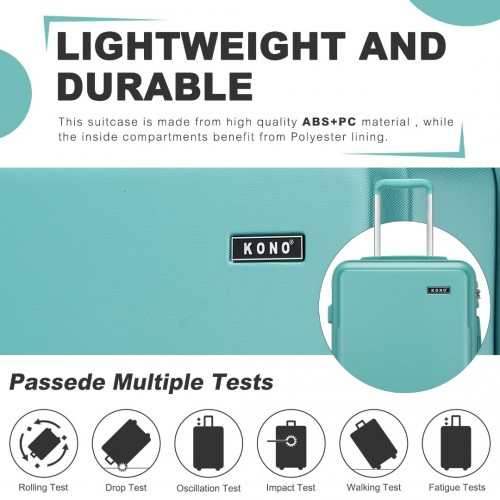 Kono 20-Inch Minimalist Hard Shell Carry-On Suitcase with TSA Lock & 360° Spinner Wheels - Blue