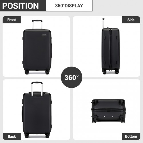 Kono 20 Inch Minimalist Hard Shell Carry-On Suitcase with TSA Lock and 360° Spinner Wheels - Black