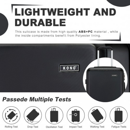 Kono 20 Inch Minimalist Hard Shell Carry-On Suitcase with TSA Lock and 360° Spinner Wheels - Black