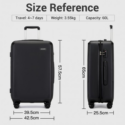 KSK2494 - Kono 24 Inch Minimalist Hard Shell ABS+PC Check-In Suitcase with TSA Lock 360° Spinner Wheels - Black