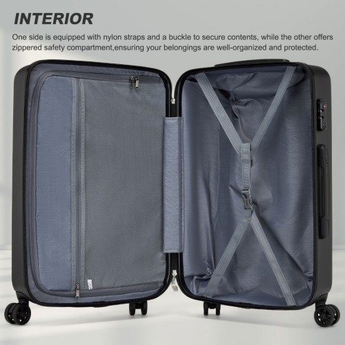 KSK2494 - Kono 24 Inch Minimalist Hard Shell ABS+PC Check-In Suitcase with TSA Lock 360° Spinner Wheels - Black