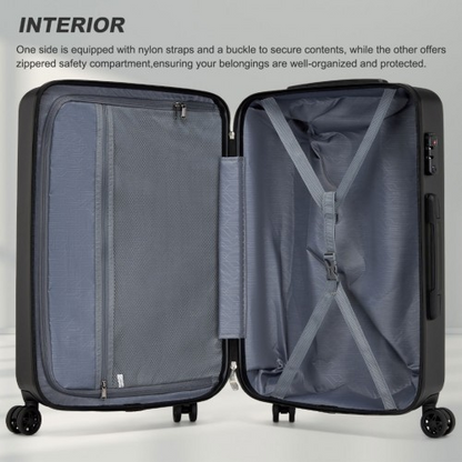 KSK2494 - Kono 24 Inch Minimalist Hard Shell ABS+PC Check-In Suitcase with TSA Lock 360° Spinner Wheels - Black