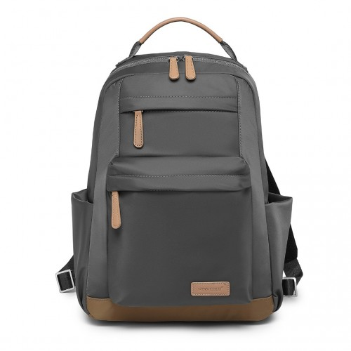 Miss Lulu Stylish Backpack with Laptop Sleeve, Multiple Pockets & Trolley Sleeve - Grey & Apricot