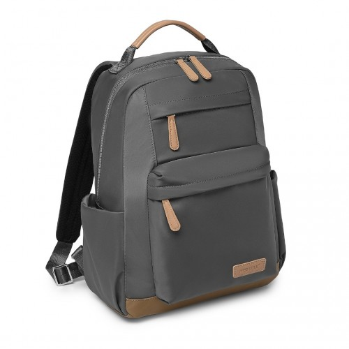Miss Lulu Stylish Backpack with Laptop Sleeve, Multiple Pockets & Trolley Sleeve - Grey & Apricot